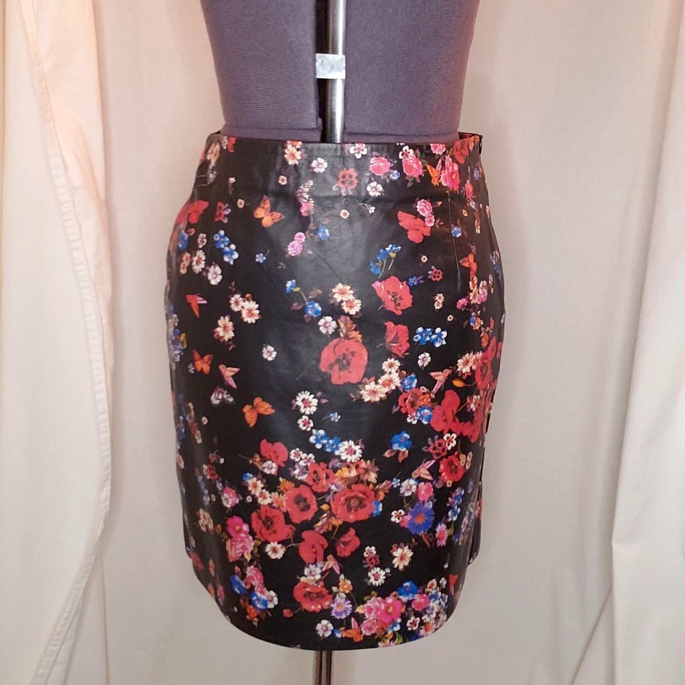 The Krooples Lambskin leather floral print skirt